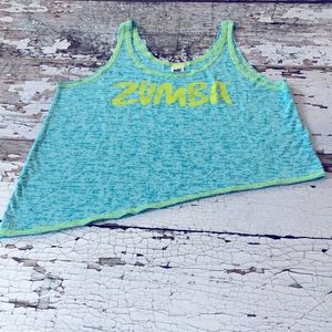 Uneven Zumba Teal and Yellow Crop Top NWOT